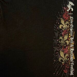 Vintage New Orleans JazzFest Black Cap Sleeve T-Shirt Fleur-de-Lis Graphic XS